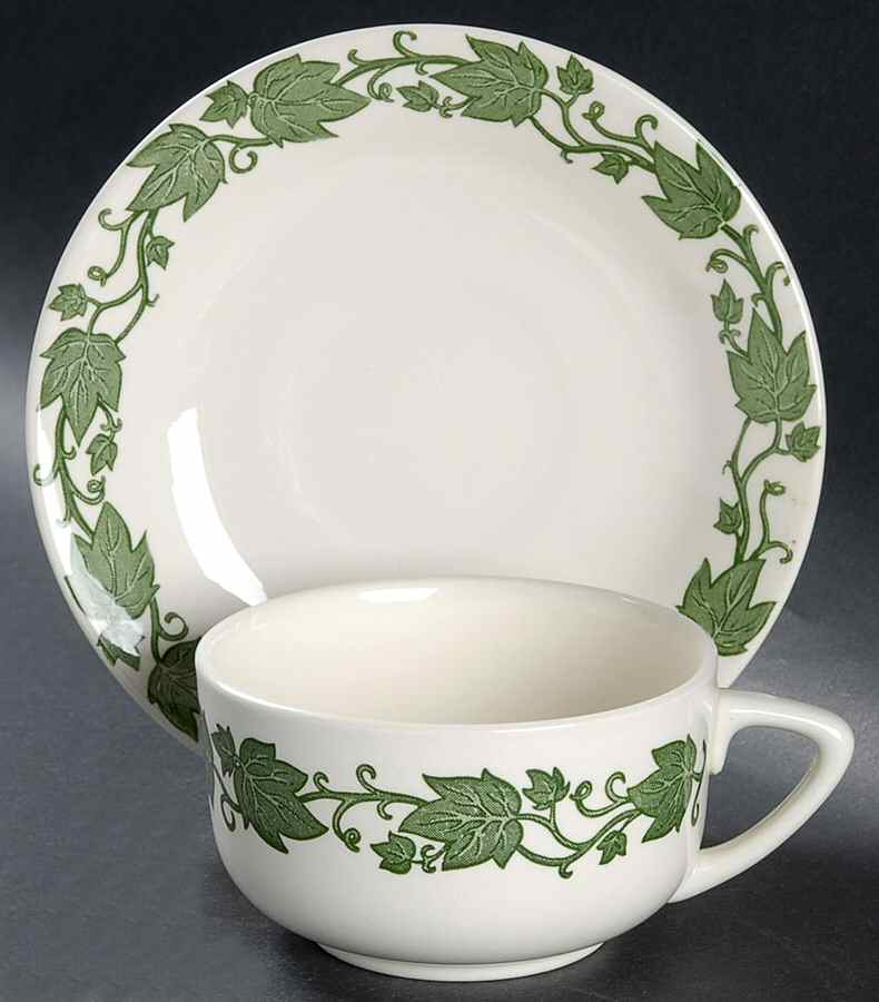 English Ivy (Rim) Flat Cup & Saucer Set by Royal (USA)-1