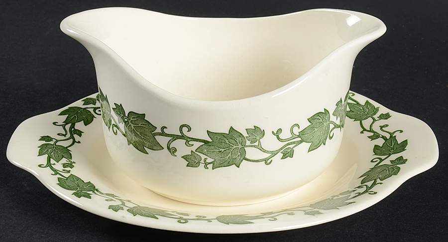 English Ivy (Rim) Gravy Boat & Underplate by Royal (USA)-1