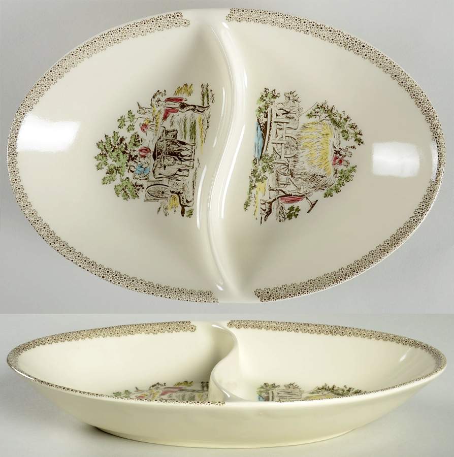 Fair Oaks Yellow Floral 12" Oval Divided Vegetable Bowl by Royal (USA)-1