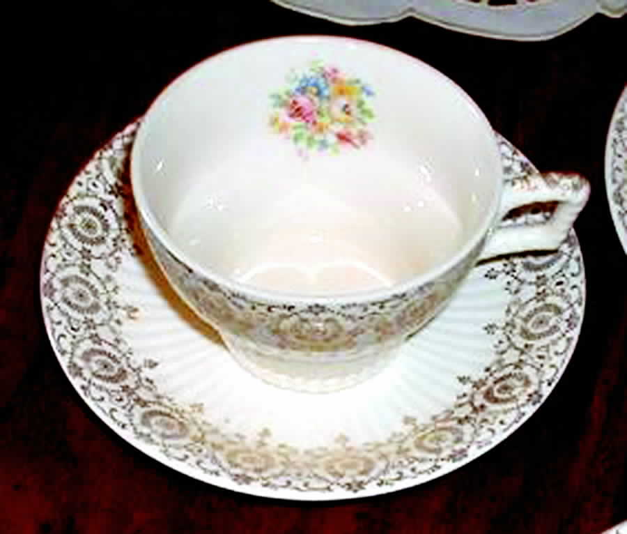 Gold Rose Bud Flat Cup & Saucer Set by Royal (USA)-1