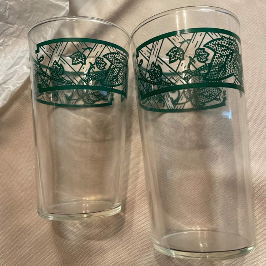 Green Trellis Glassware Flat Tumbler by Royal (USA)-1