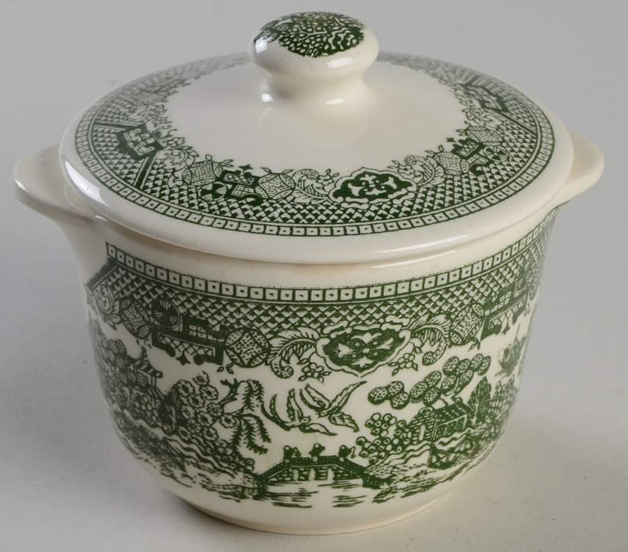 Green Willow Sugar Bowl & Lid by Royal (USA)-1