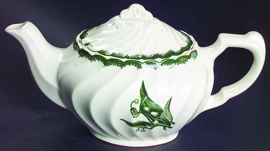Lily of The Valley (Green Border) Teapot & Lid by Royal (USA)-1