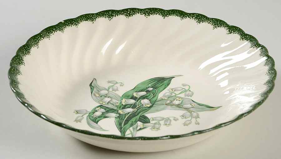 Lily of The Valley (Green Border) Coupe Soup Bowl by Royal (USA)-1