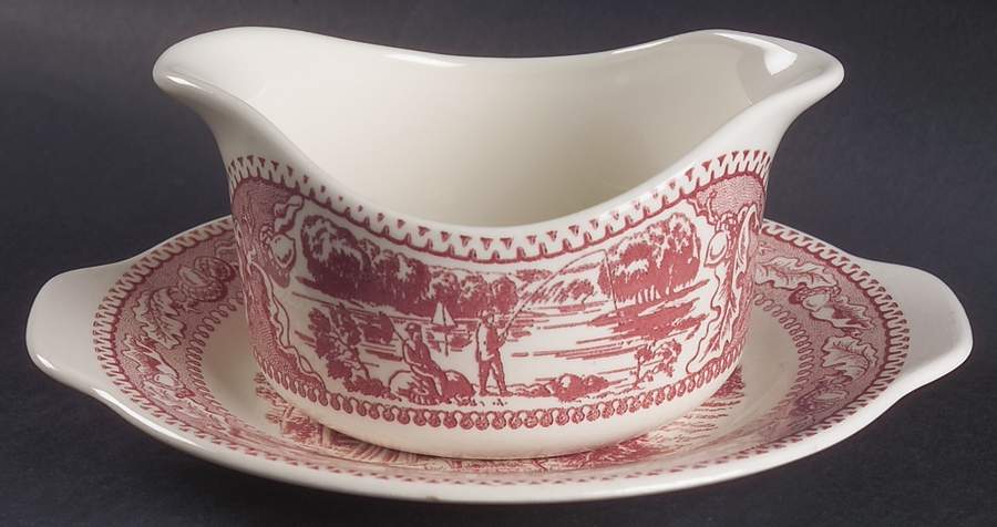 Memory Lane Pink Gravy Boat & Underplate/Relish by Royal (USA)-1