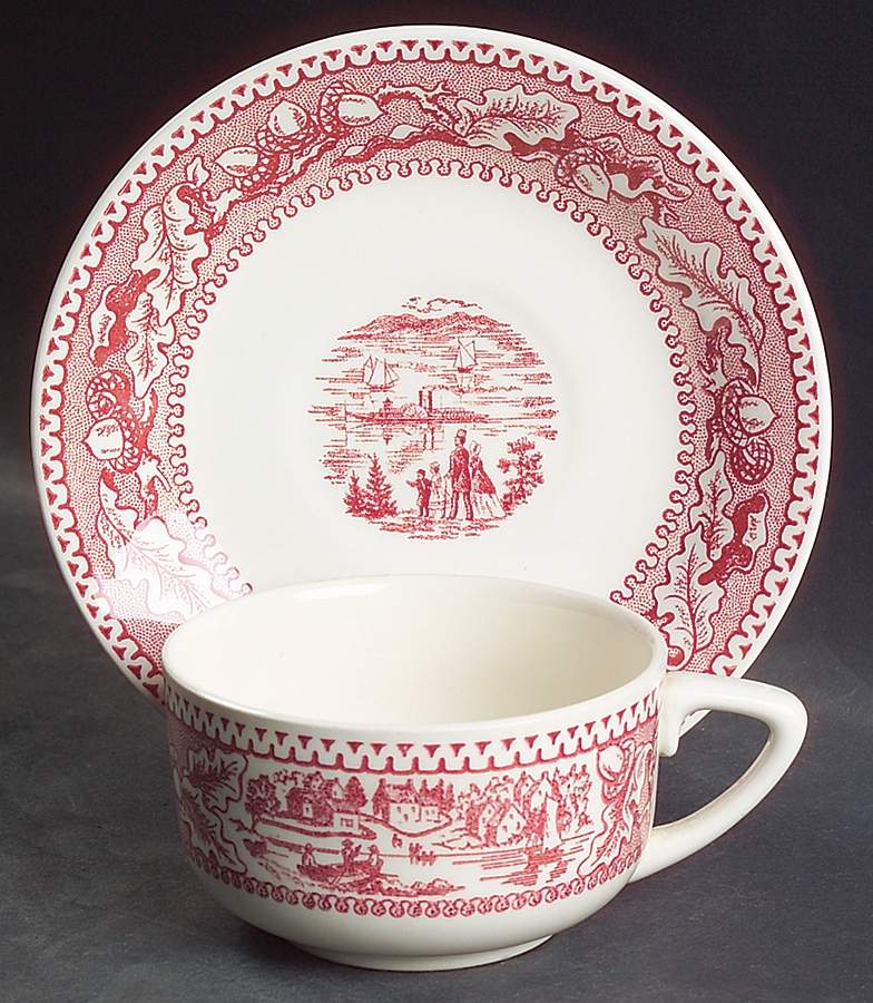 Memory Lane Pink Flat Cup & Saucer Set by Royal (USA)-1