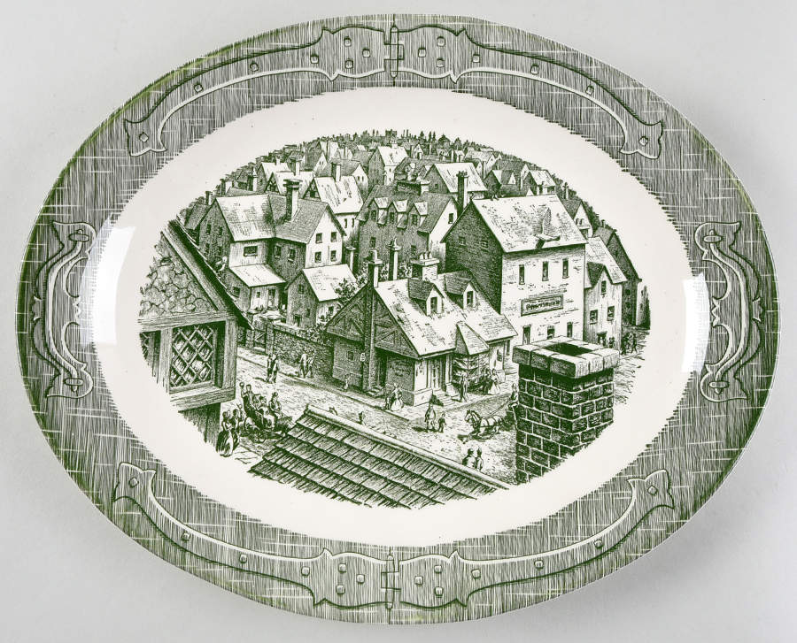 The Old Curiosity Shop (Green) 13" Oval Serving Platter by Royal (USA)-1