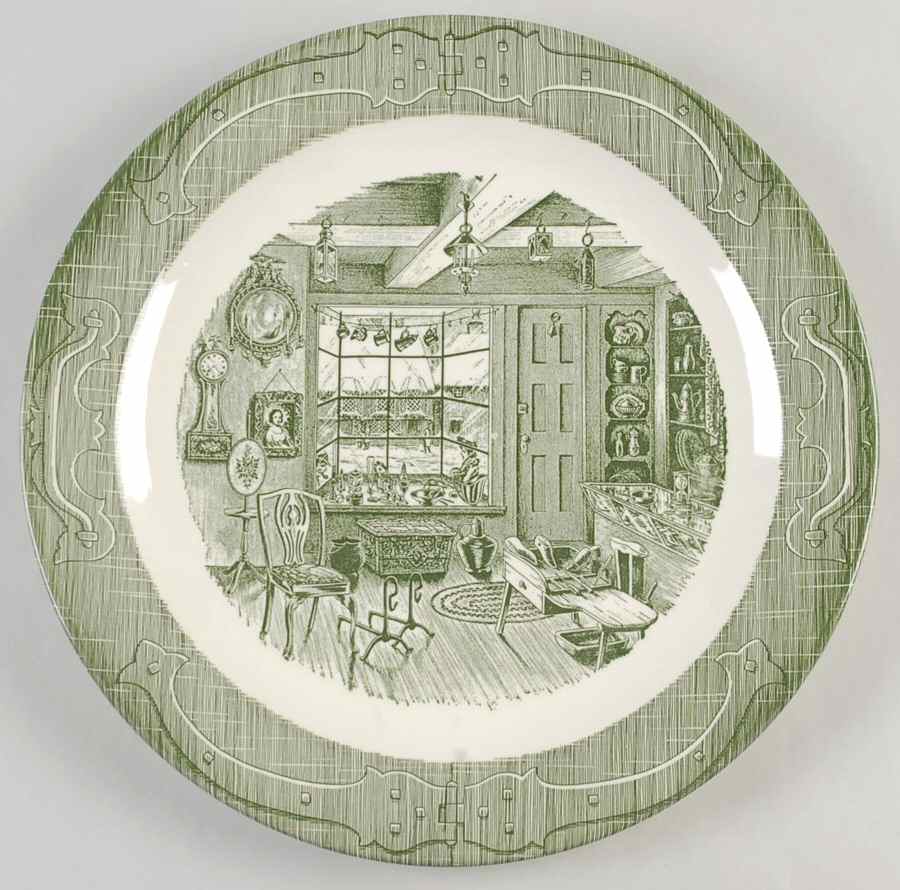The Old Curiosity Shop (Green) 12" Chop Plate (Round Platter) by Royal (USA)-1