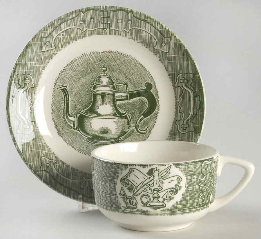 The Old Curiosity Shop (Green) Flat Cup & Saucer Set by Royal (USA)-1