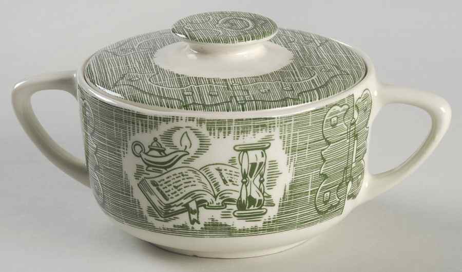 The Old Curiosity Shop (Green) Sugar Bowl & Lid by Royal (USA)-1