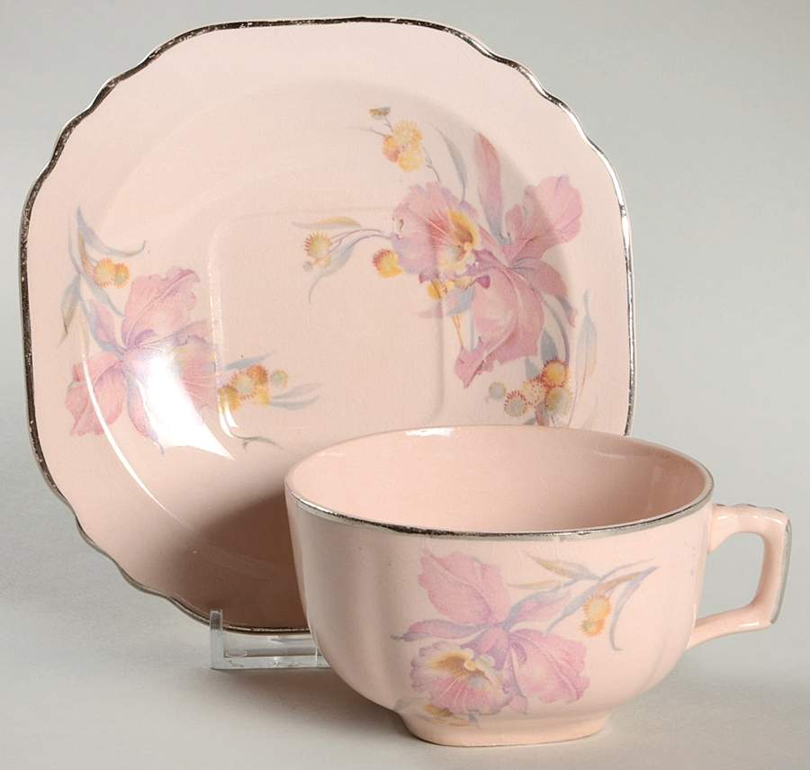 Orchid Footed Cup & Saucer Set by Royal (USA)-1