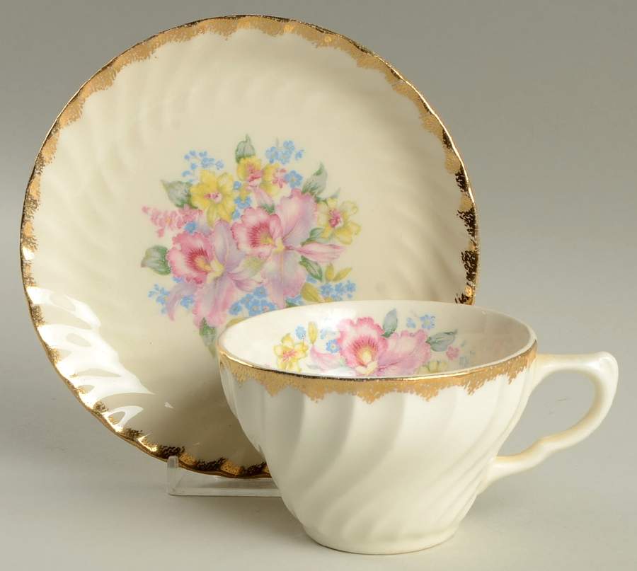 Orchids N Love Flat Cup & Saucer Set by Royal (USA)-1