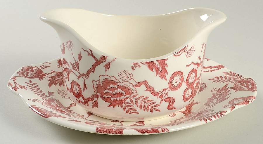 Pink Tradition Gravy Boat & Underplate/Relish by Royal (USA)-1