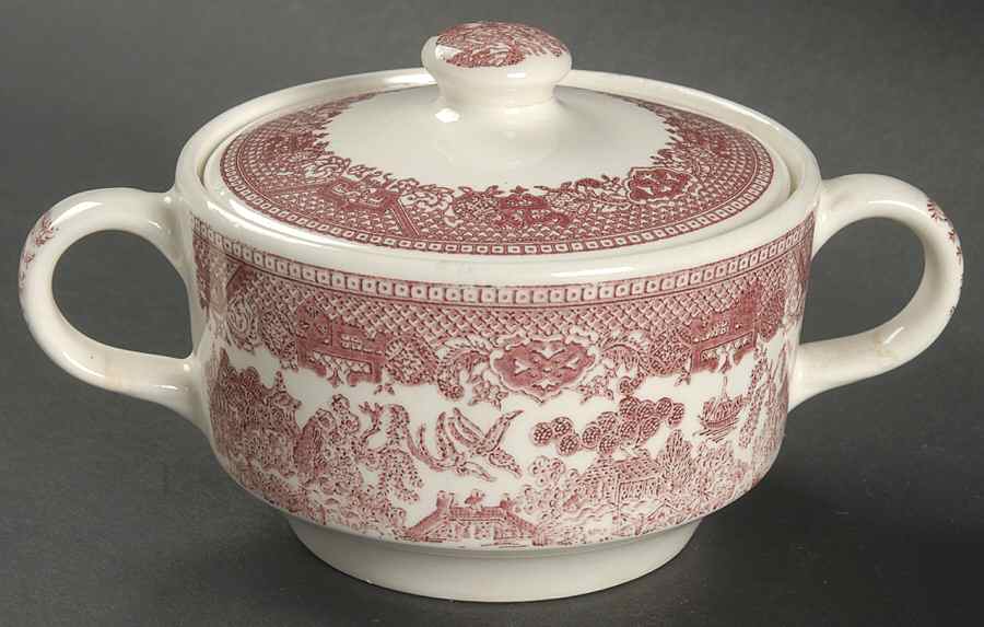 Pink Willow Sugar Bowl & Lid by Royal (USA)-1