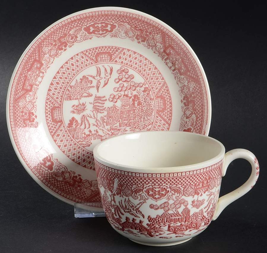 Pink Willow Flat Cup & Saucer Set by Royal (USA)-1