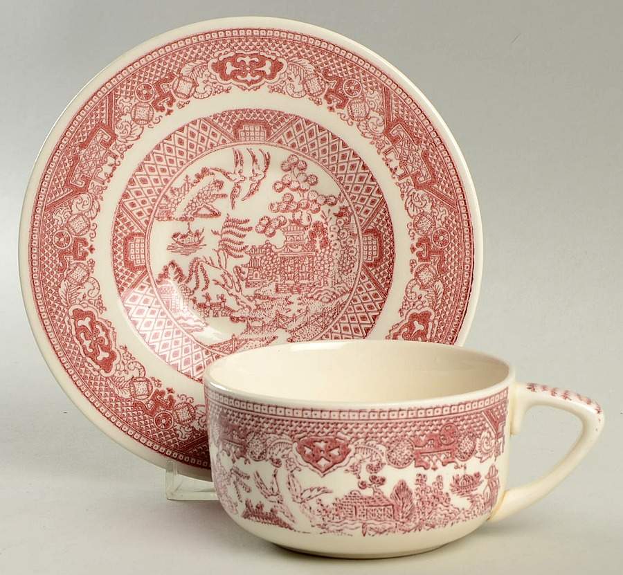 Pink Willow Flat Cup & Saucer Set by Royal (USA)-1