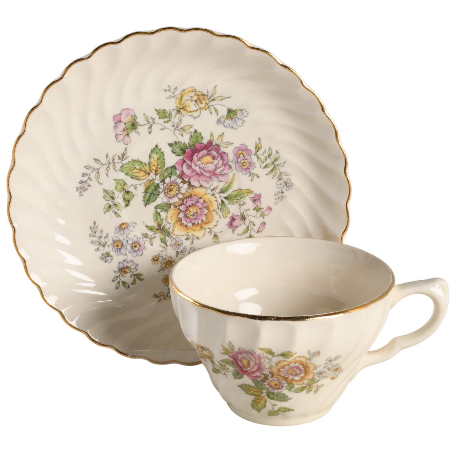 Princess Pat Gold(Gold Trim) Flat Cup & Saucer Set by Royal (USA)-1