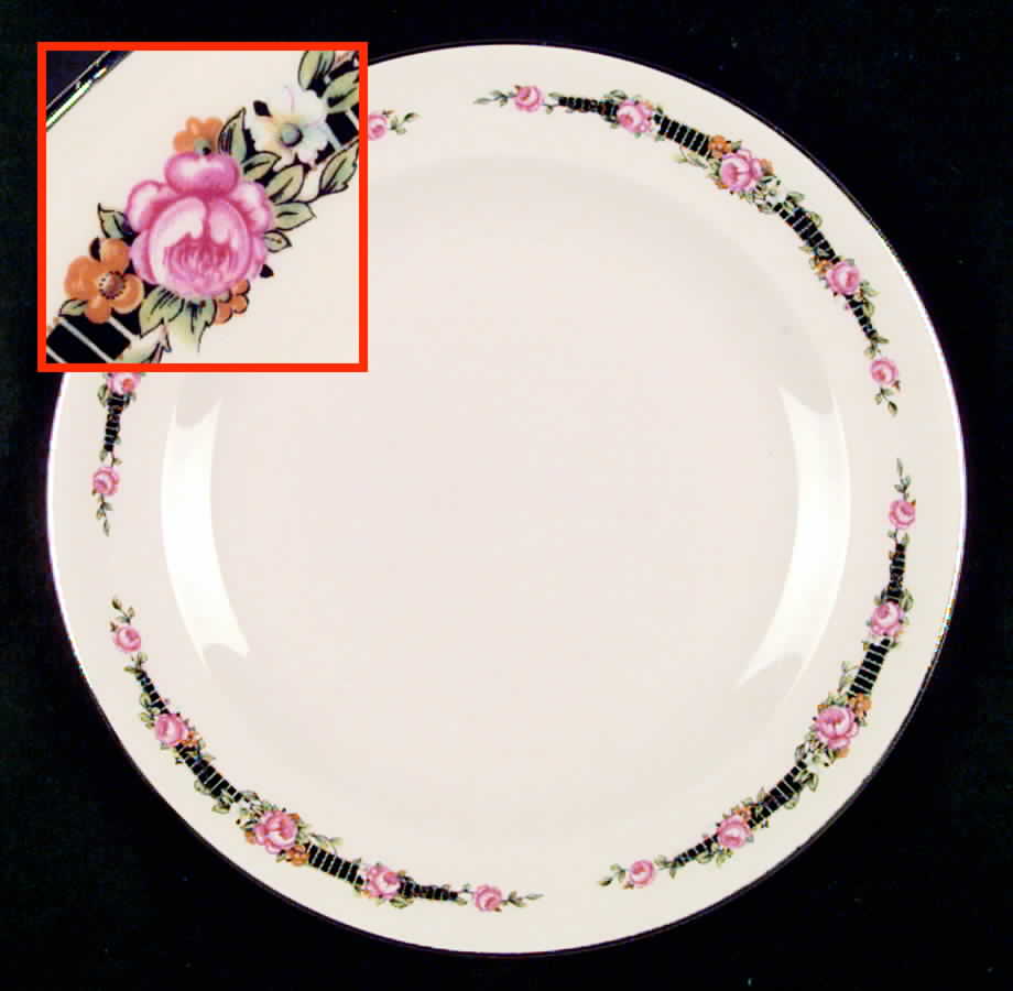Ribbon Rose (Flowers On Rim Only) Luncheon Plate by Royal (USA)-1