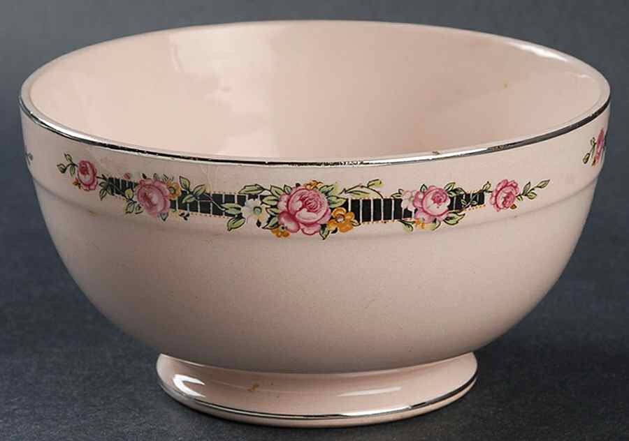 Ribbon Rose (Flowers On Rim Only) Cranberry Bowl by Royal (USA)-1