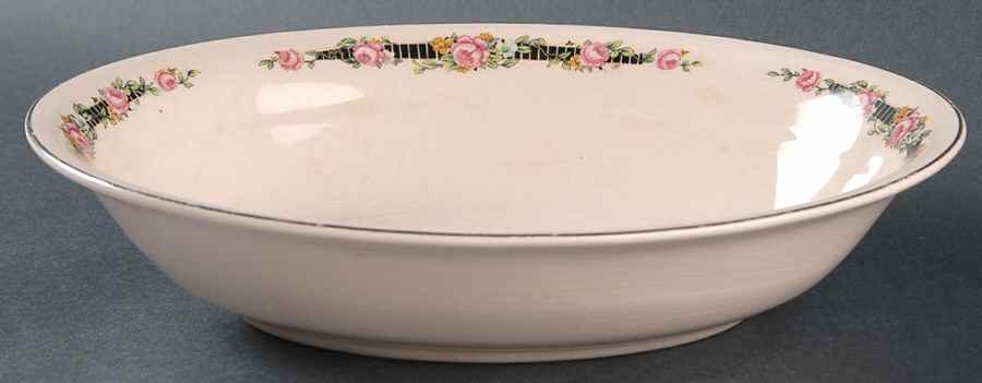 Ribbon Rose (Flowers On Rim Only) 9" Oval Vegetable Bowl by Royal (USA)-1