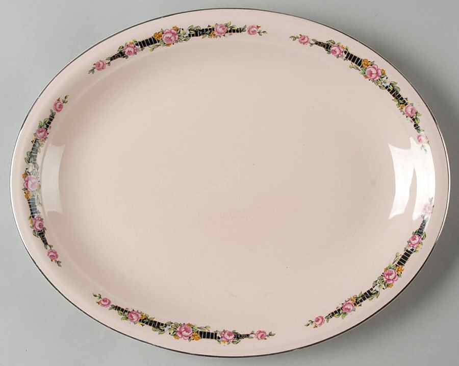 Ribbon Rose (Flowers On Rim Only) 11" Oval Serving Platter by Royal (USA)-1