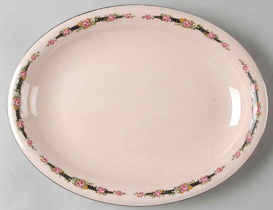 Ribbon Rose (Flowers On Rim Only) 13" Oval Serving Platter by Royal (USA)-1