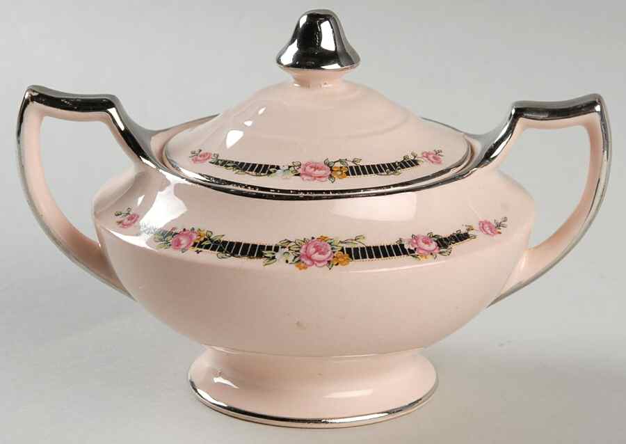 Ribbon Rose (Flowers On Rim Only) Sugar Bowl & Lid by Royal (USA)-1