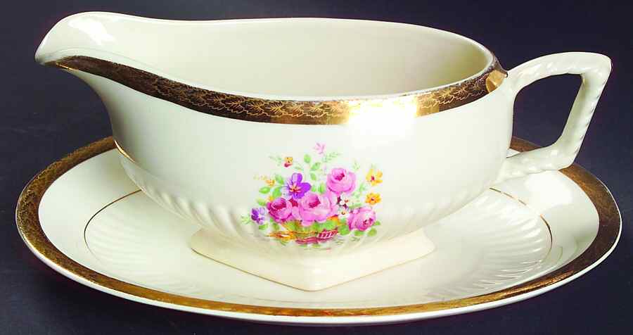 Royal Etch Gold Gravy Boat & Underplate by Royal (USA)-1