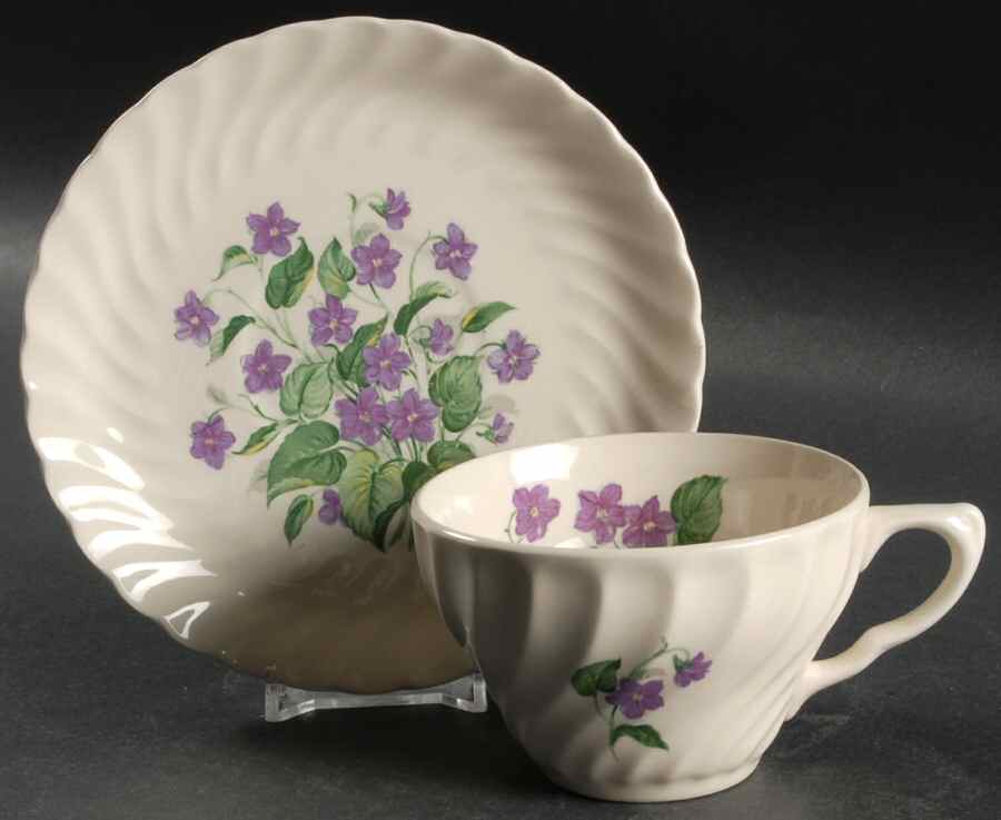 Royal Violet Flat Cup & Saucer Set by Royal (USA)-1