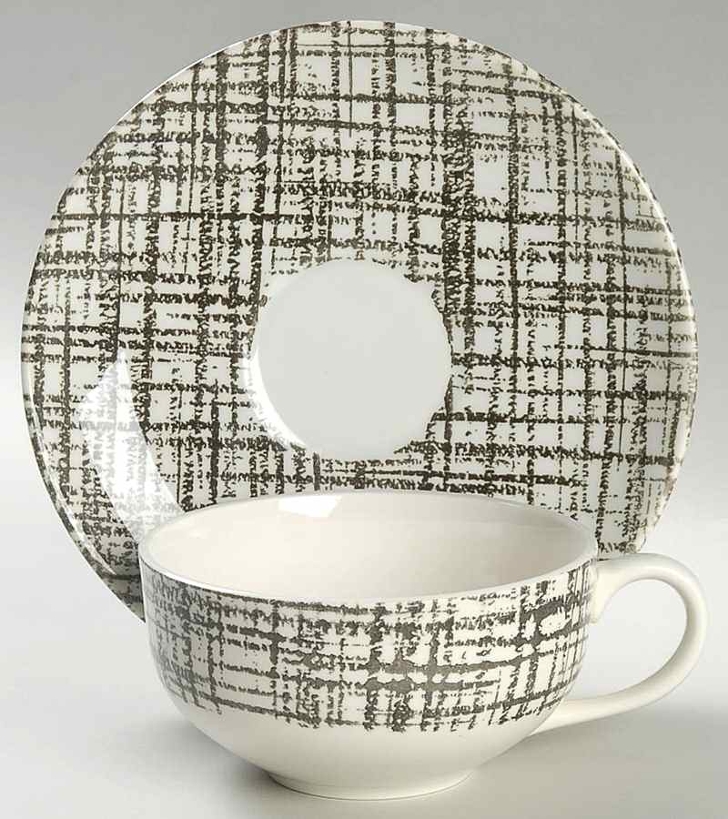 Tweed (Brown Woven) Flat Cup & Saucer Set by Royal (USA)-1