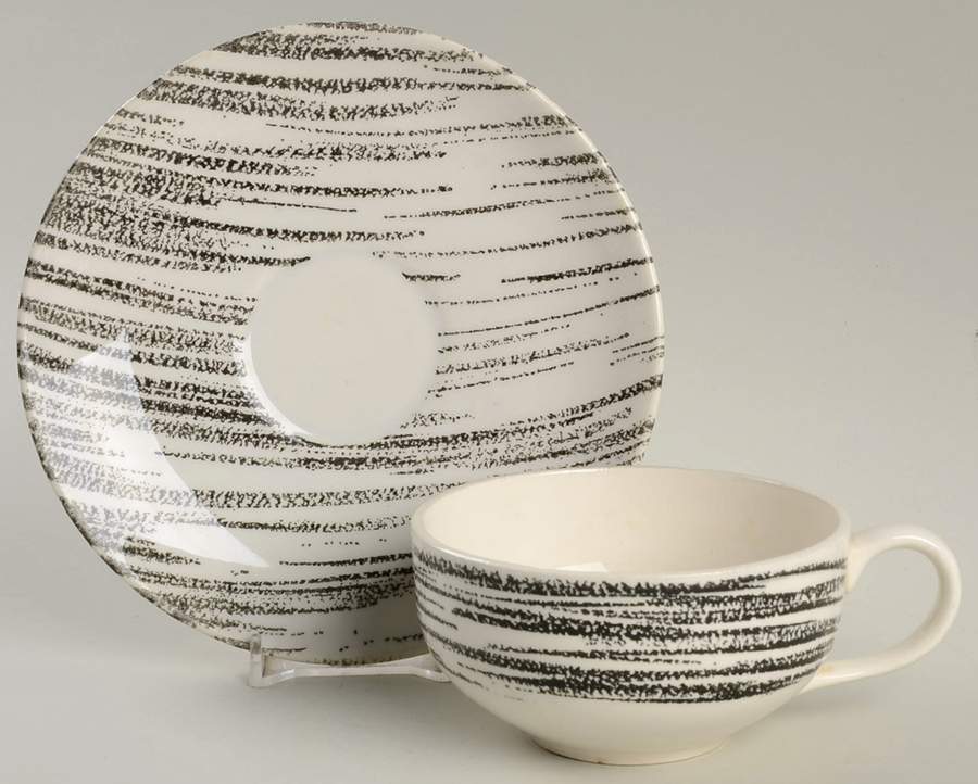 Windblown Black Flat Cup & Saucer Set by Royal (USA)-1