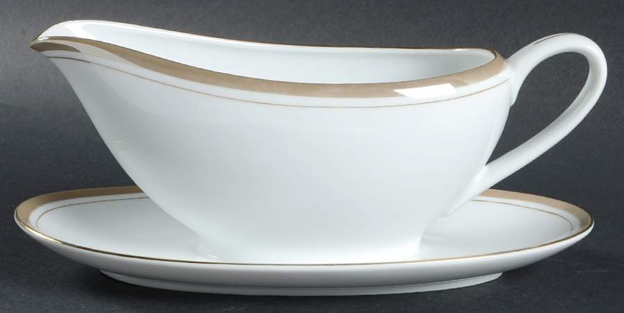 Golden Elegance Gravy Boat with Attached Underplate by Royalton-1