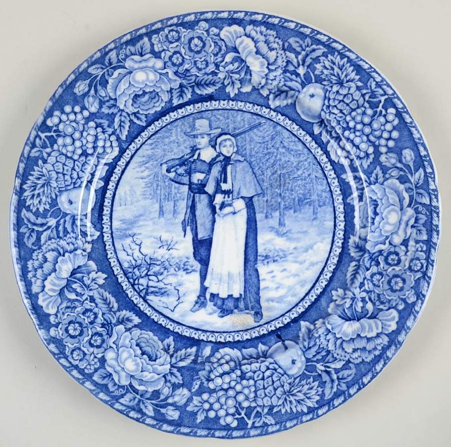 John Alden and Priscilla Blue Dinner Plate by Rowland & Marsellus-1
