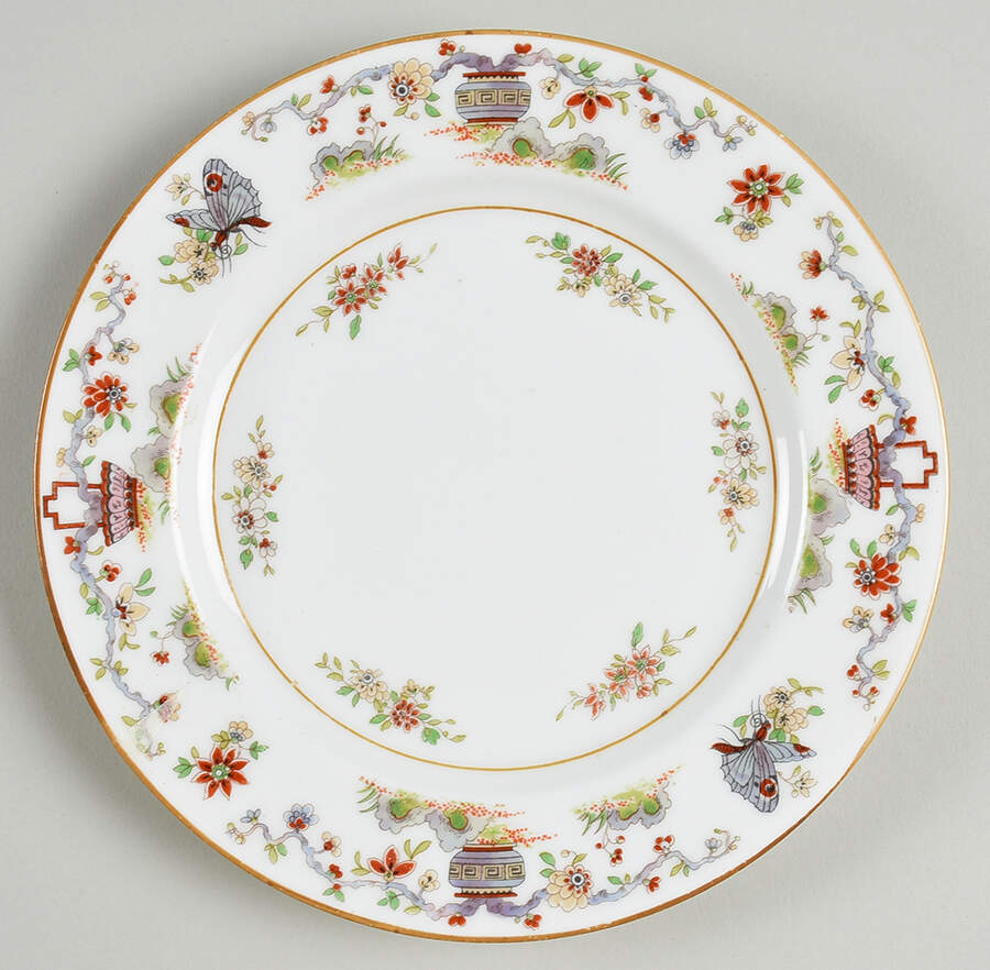 Pekin (White Background, Yellow Trim) Dessert/Pie Plate by Royal Worcester-1