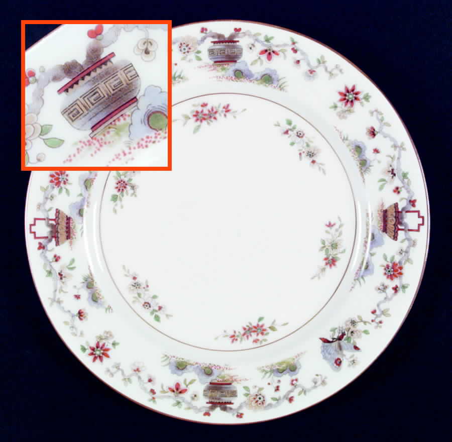 Pekin (White Background, Yellow Trim) Dinner Plate by Royal Worcester-1