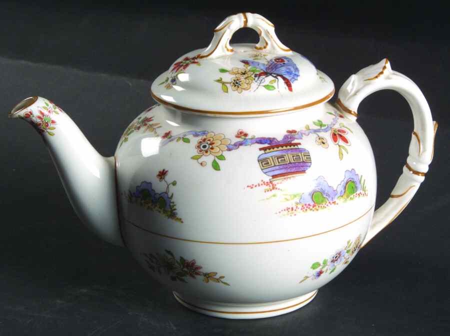Pekin (White Background, Yellow Trim) Mini Teapot & Lid by Royal Worcester-1