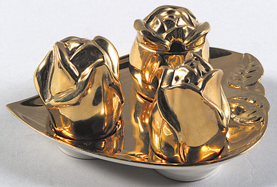 Golden Age (3 Piece) Cruet Set with Tray (S&P, Mustard) by Royal Winton-1