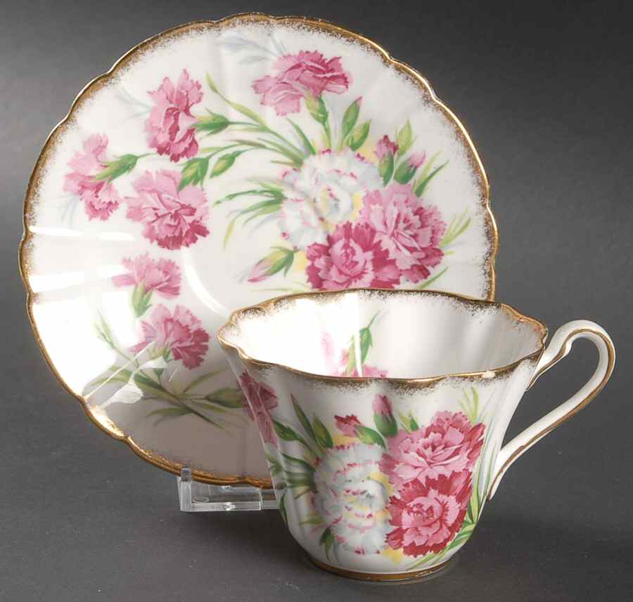 Carnation (Brushed Trim) Flat Cup & Saucer Set by Royal Stafford-1