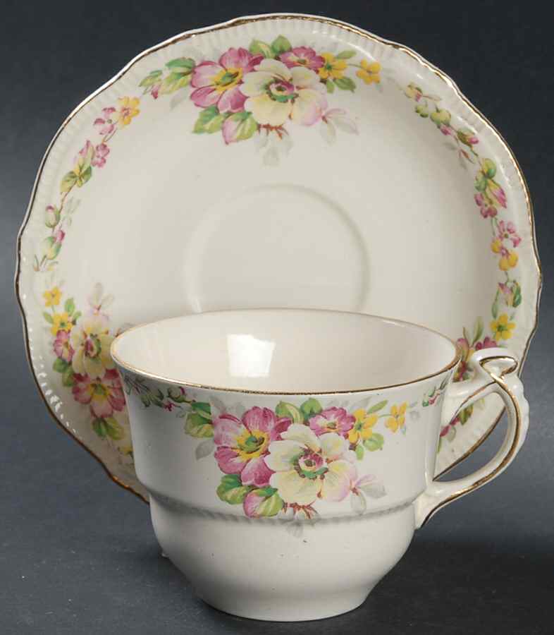 Apple Blossom Cream Flat Cup & Saucer Set by Royal Winton-1