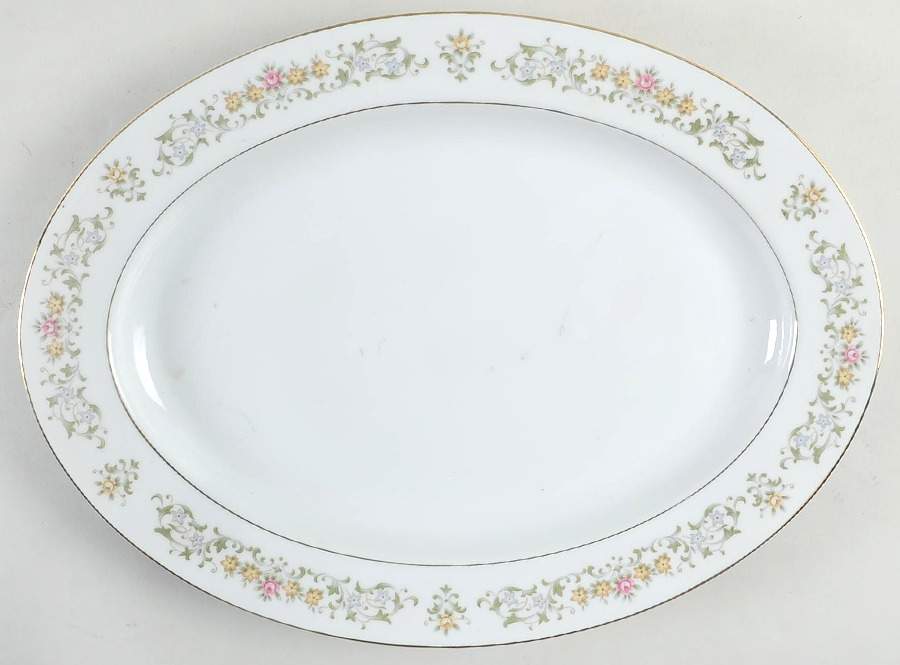 Petit Fleur (Gold Trim) 14" Oval Serving Platter by Rose (Japan)-1