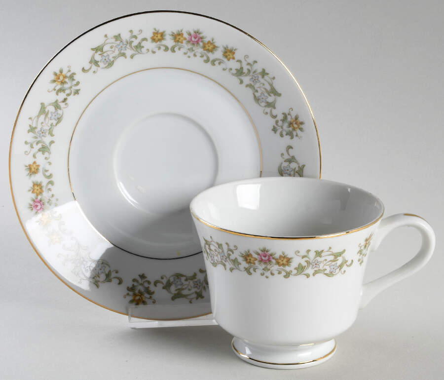 Petit Fleur (Gold Trim) Footed Cup & Saucer Set by Rose (Japan)-1