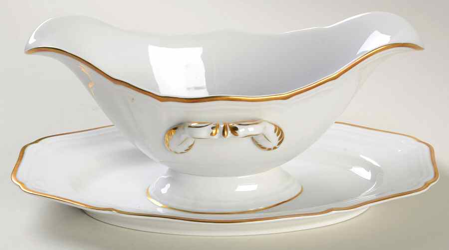 1129 (Chippendale, White) Gravy Boat with Attached Underplate by Rosenthal - Continental-1