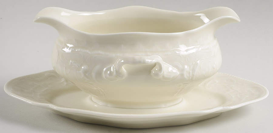 Sanssouci (Ivory, No Trim) Gravy Boat with Attached Underplate by Rosenthal - Continental-1