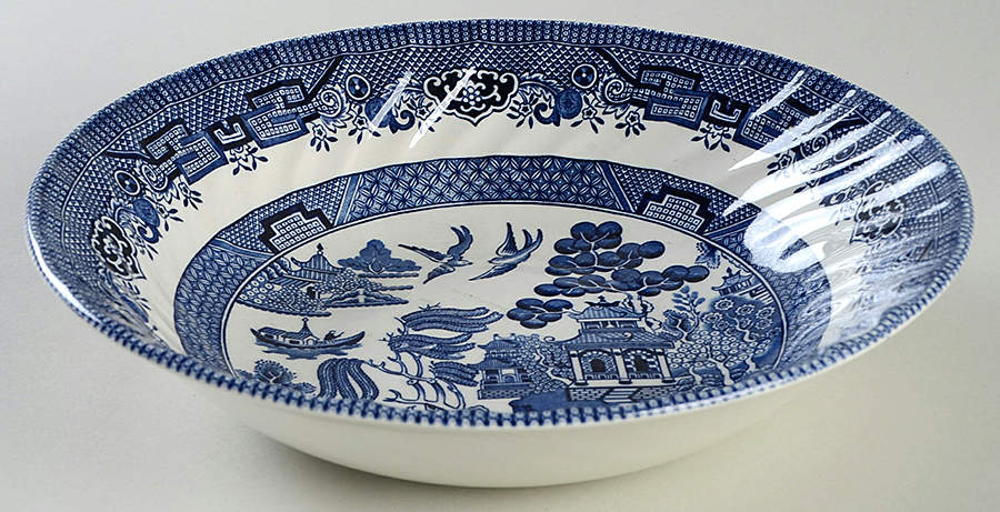 Blue Willow (Swirl Rim, England) 9" Round Vegetable Bowl by Royal Wessex-1