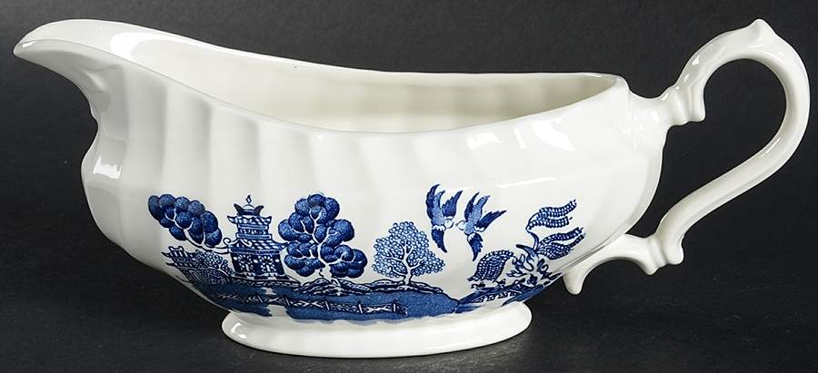 Blue Willow (Swirl Rim, England) Gravy Boat by Royal Wessex-1