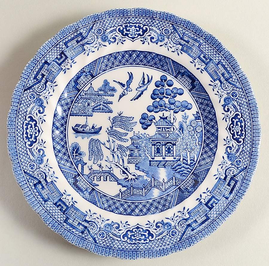 Blue Willow (Swirl Rim, England) Bread & Butter Plate by Royal Wessex-1