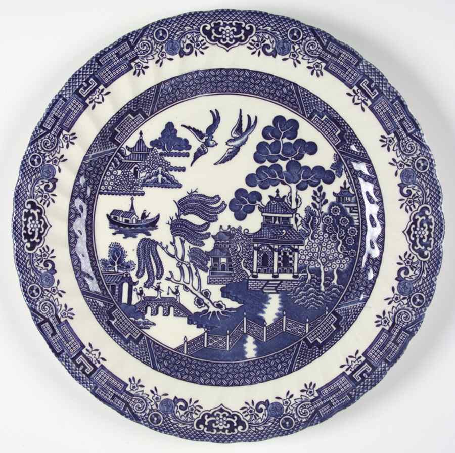 Blue Willow (Swirl Rim, England) 12" Chop Plate (Round Platter) by Royal Wessex-1