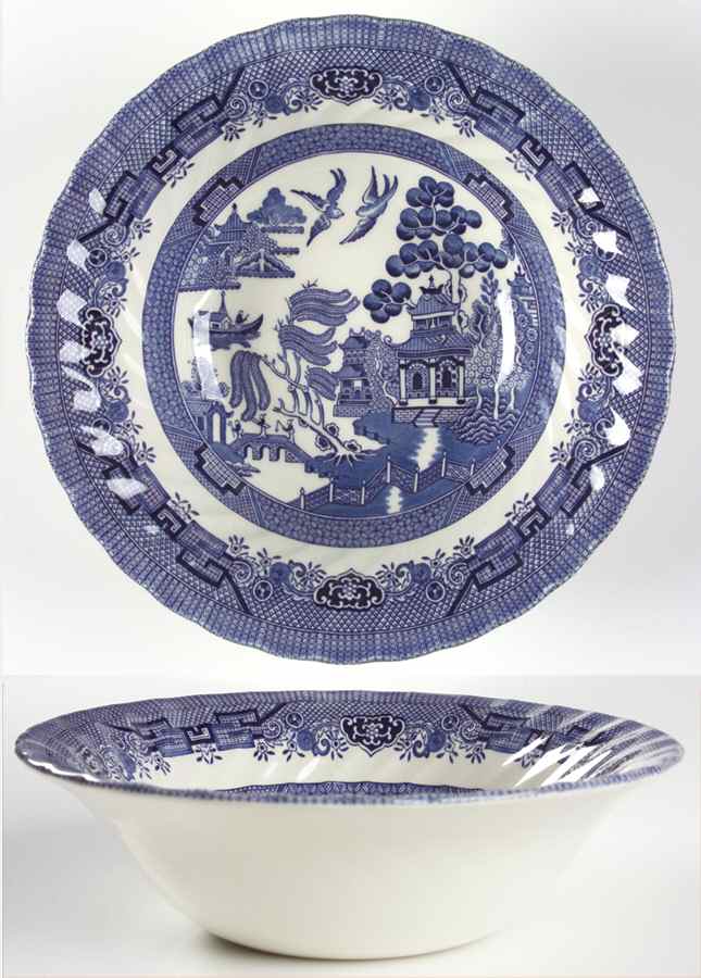 Blue Willow (Swirl Rim, England) 9" Round Vegetable Bowl by Royal Wessex-1