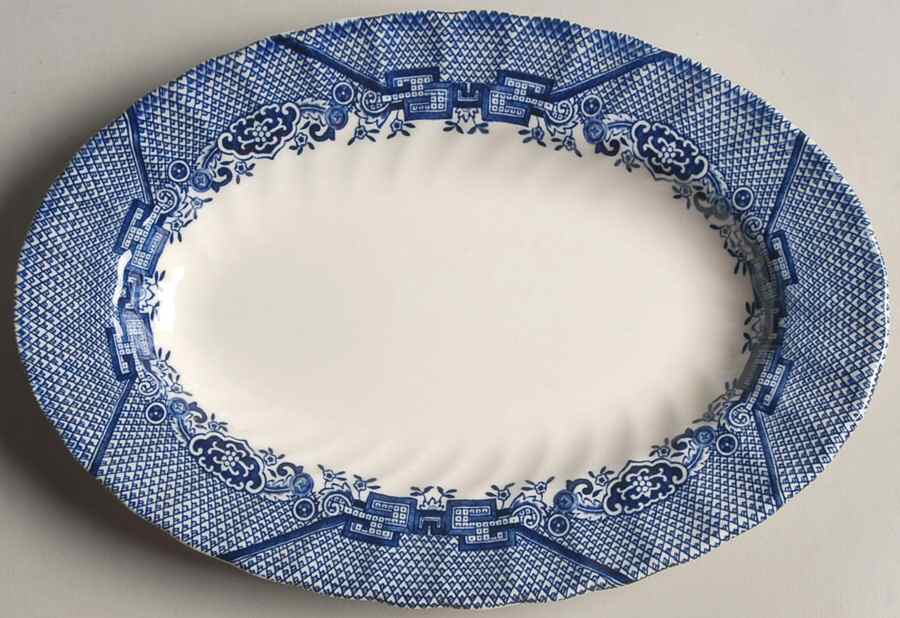 Blue Willow (Swirl Rim, England) Relish/Gravy Underplate by Royal Wessex-1