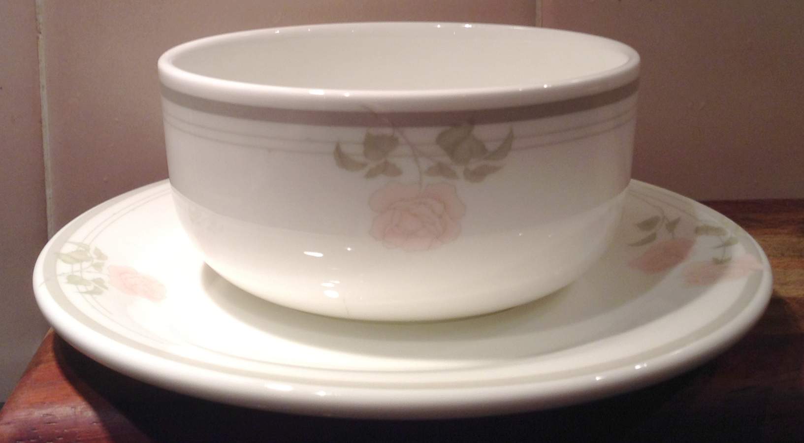 Twilight Rose (Restaurant) Flat Cream Soup Bowl & Saucer Set by Royal Doulton-1